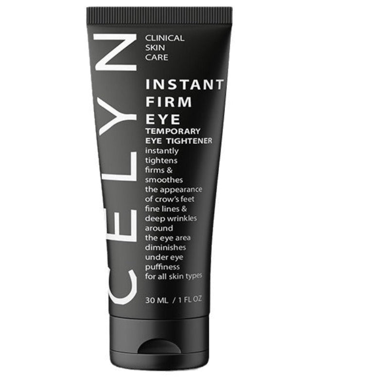 Black tube of Celyn Clinical Skin Care Instant Firm Eye Temporary Eye Tightener on a white background