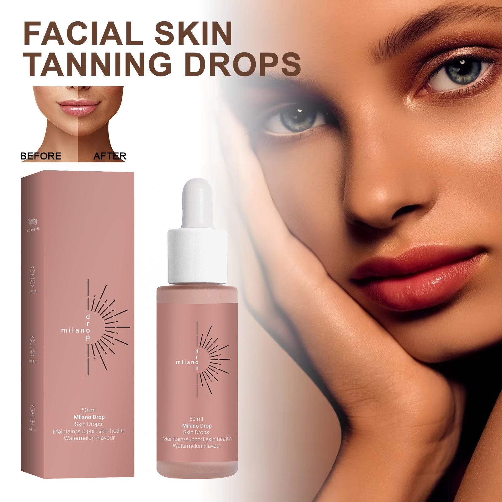 Self-Tanning Serum Drops 50ml | Dark Bronzer for Face & Body - Fast Absorbing